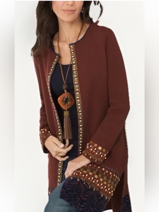 Chico's Sweaters - Chico's Embellished Longline Duster Cardigan Sweater Jacket Boho Women’s